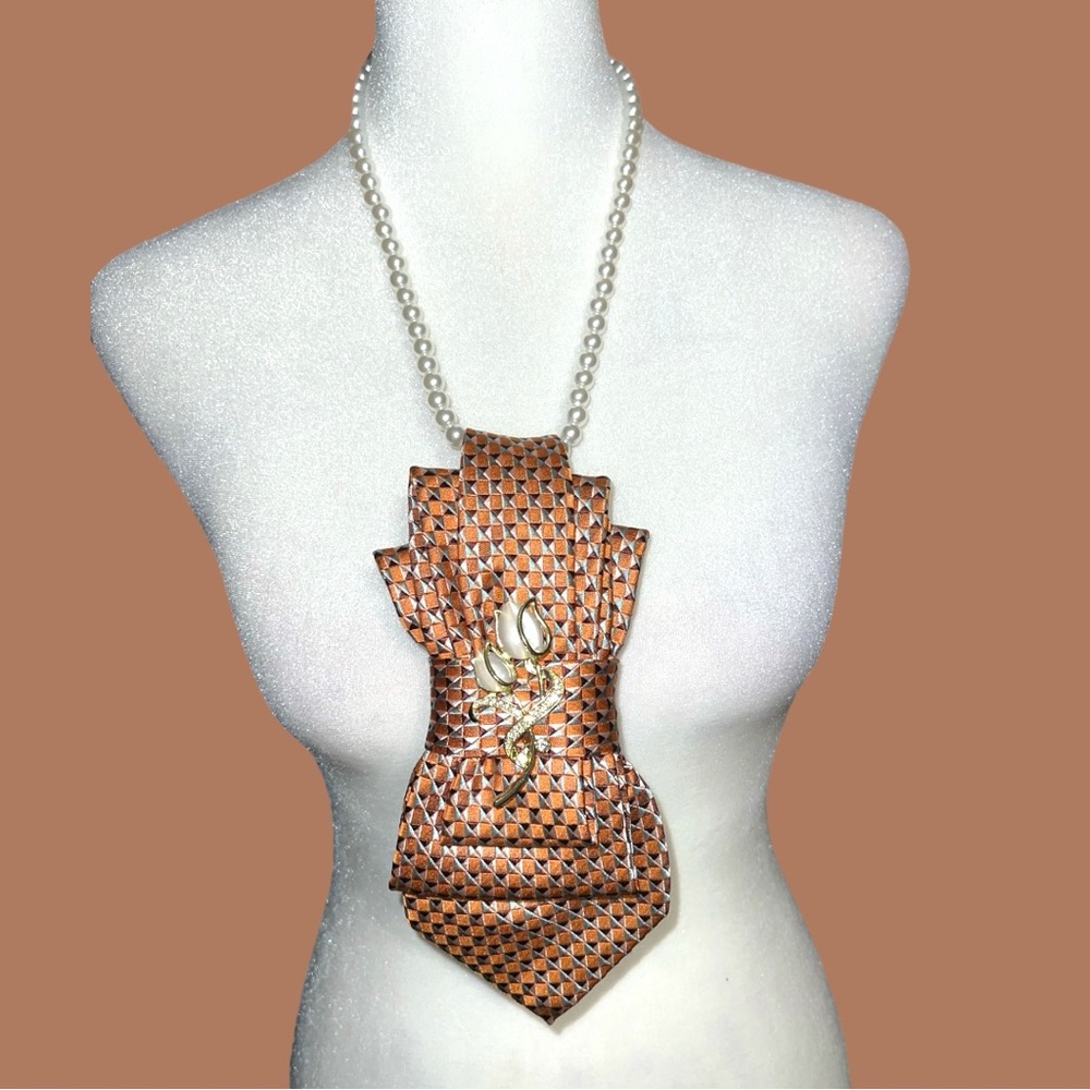 “Dainty Dapper”Geometric Copper Patterned Brown N… - image 1